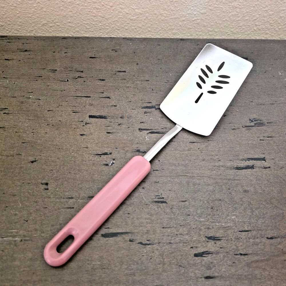 Vintage Royal Korea Pink Mauve Slotted Spatula Turner Wheat Design 11 3/4"